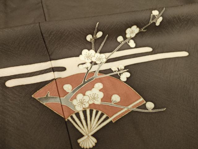 平和屋着物●訪問着　駒刺繍　エ霞扇面花文　正絹　逸品　AABK1899ck