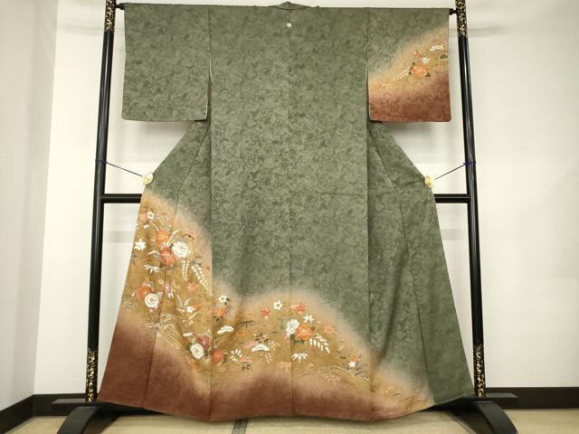 平和屋着物●訪問着　辻が花　舞花文　暈し染め　金彩　正絹　逸品　AABK1900ck