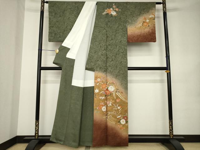 平和屋着物●訪問着　辻が花　舞花文　暈し染め　金彩　正絹　逸品　AABK1900ck