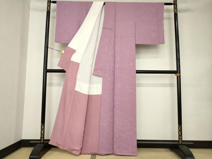 平和屋着物●上質な色無地　流水地紋　紅藤色　正絹　逸品　AABK1902ck