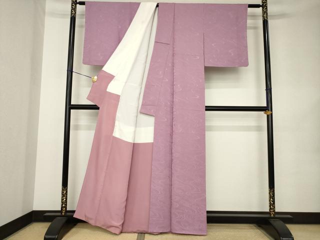 平和屋着物●上質な色無地　流水地紋　紅藤色　正絹　逸品　AABK1902ck