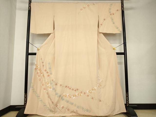 平和屋着物●訪問着　駒刺繍　花唐草文　正絹　逸品　AABK1904ck