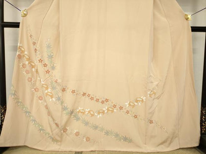 平和屋着物●訪問着　駒刺繍　花唐草文　正絹　逸品　AABK1904ck