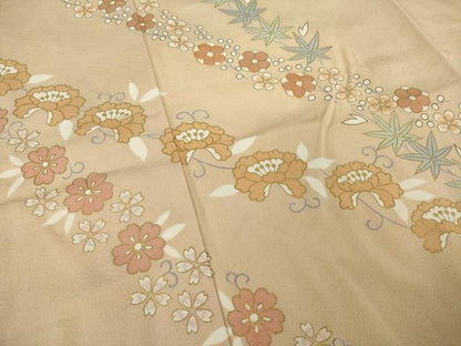 平和屋着物●訪問着　駒刺繍　花唐草文　正絹　逸品　AABK1904ck