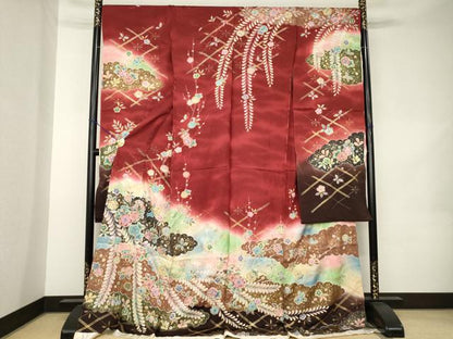 平和屋着物●越後十日町の一流染匠 桐屋・翠山工房 徳永憲峯 振袖 辻が花 絞り 暈し染め 銀通し地 仮絵羽 逸品 未使用 AABK1906ck