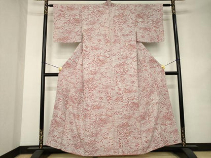 平和屋着物●稲垣稔次郎画　小紋　型染め　流水草花文　正絹　逸品　AABK1909ck