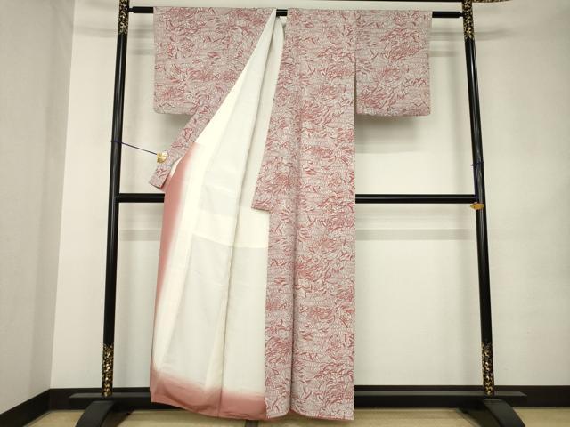 平和屋着物●稲垣稔次郎画　小紋　型染め　流水草花文　正絹　逸品　AABK1909ck