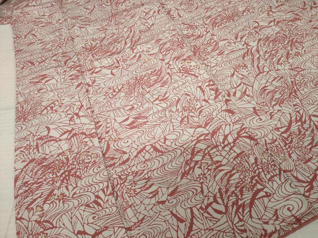 平和屋着物●稲垣稔次郎画　小紋　型染め　流水草花文　正絹　逸品　AABK1909ck