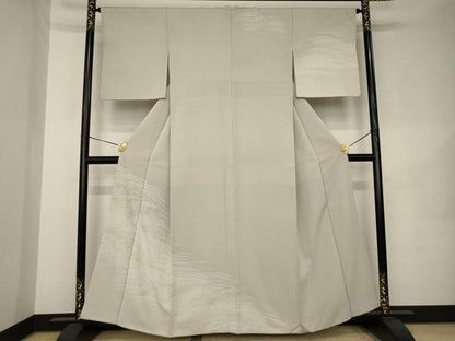平和屋着物●工芸キモノ野口　訪問着　駒刺繍　波文様　金彩　正絹　逸品　AABK1910ck