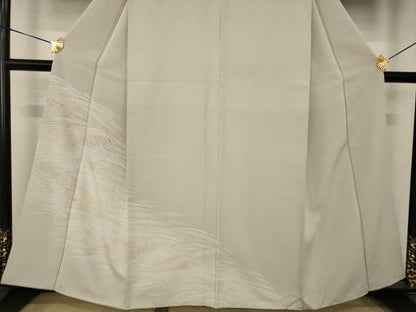平和屋着物●工芸キモノ野口　訪問着　駒刺繍　波文様　金彩　正絹　逸品　AABK1910ck