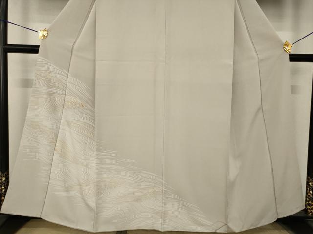 平和屋着物●工芸キモノ野口　訪問着　駒刺繍　波文様　金彩　正絹　逸品　AABK1910ck
