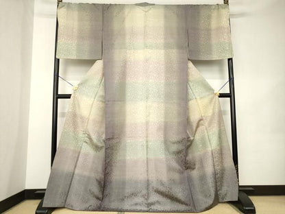 平和屋着物●インド・アッサム　野蚕糸　手織　ムガシルク　野蚕糸紬　花唐草間道　正絹　逸品　未使用　AABK1912ck