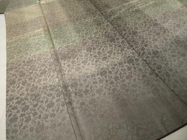 平和屋着物●インド・アッサム　野蚕糸　手織　ムガシルク　野蚕糸紬　花唐草間道　正絹　逸品　未使用　AABK1912ck