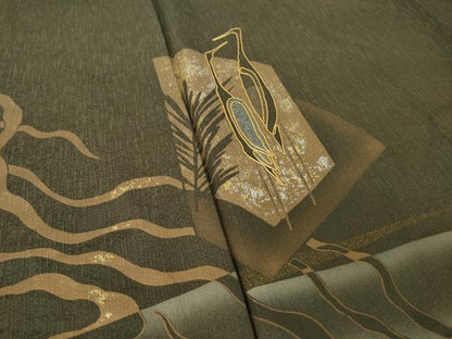 平和屋着物●訪問着　駒刺繍　鶴　金銀彩　正絹　逸品　AABK1920ck