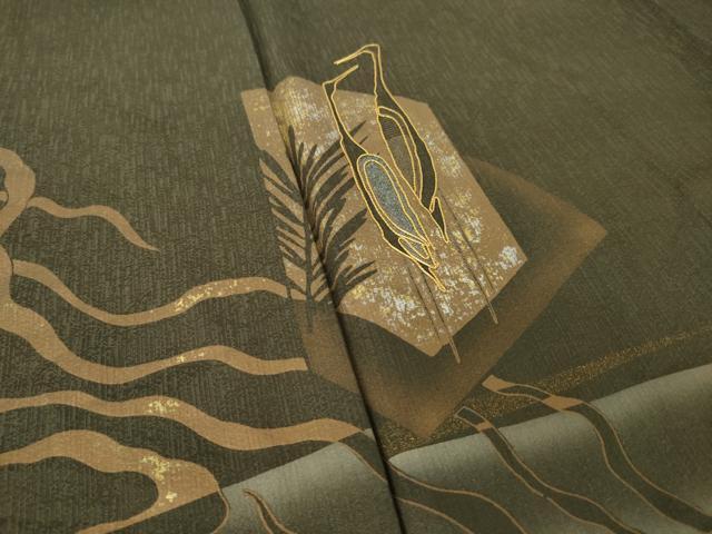 平和屋着物●訪問着　駒刺繍　鶴　金銀彩　正絹　逸品　AABK1920ck