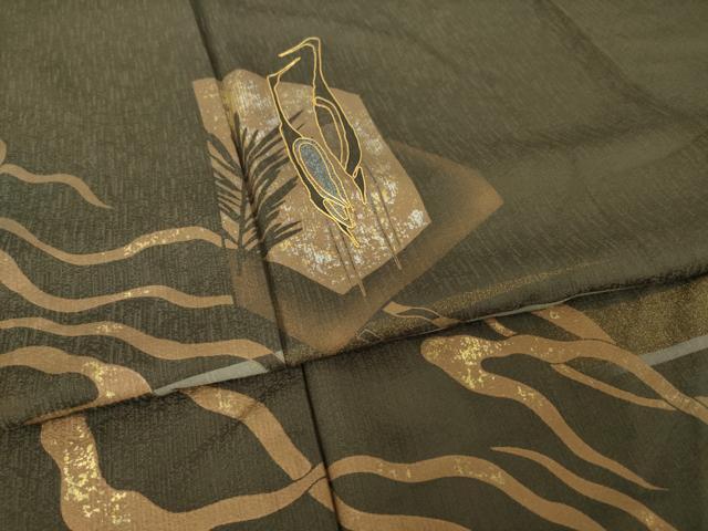 平和屋着物●訪問着　駒刺繍　鶴　金銀彩　正絹　逸品　AABK1920ck