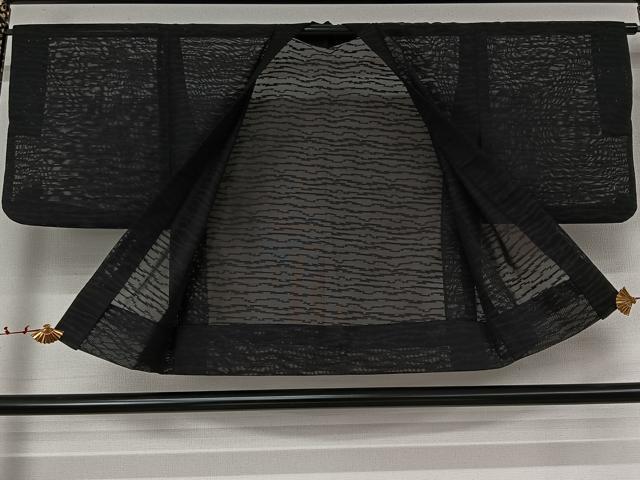 平和屋着物▽羽織　スリーシーズン　春夏秋　塵除け　横段文　黒地　洗える着物　AABK1923jh