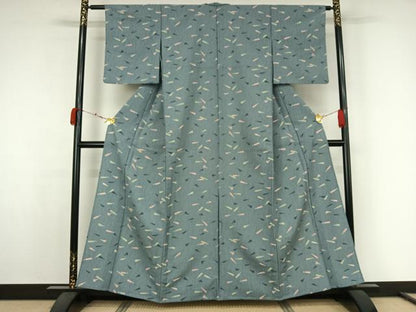 平和屋着物▽小紋　単衣　舞扇文　洗える着物　AABK1925jh