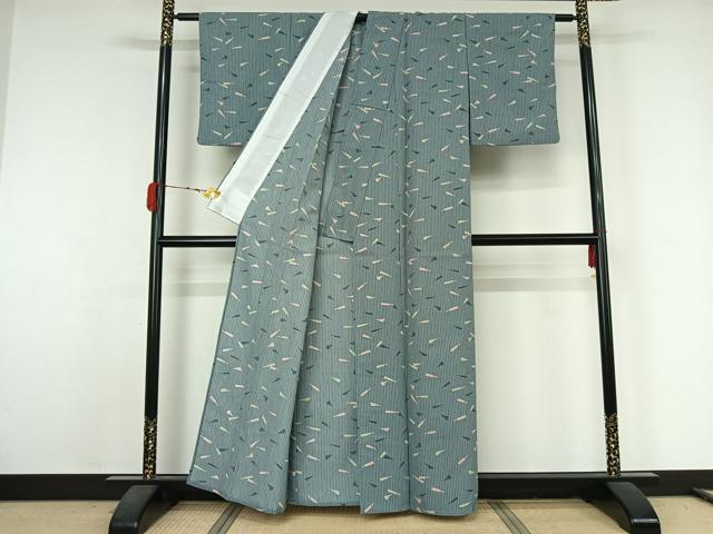 平和屋着物▽小紋　単衣　舞扇文　洗える着物　AABK1925jh