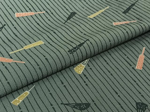 平和屋着物▽小紋　単衣　舞扇文　洗える着物　AABK1925jh