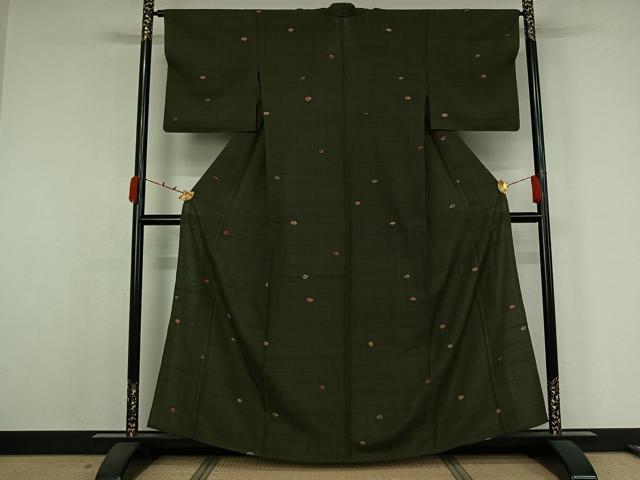 平和屋着物▽生紬　単衣　絞り　丸文　正絹　逸品　AABK1926jh