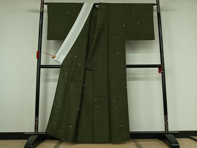 平和屋着物▽生紬　単衣　絞り　丸文　正絹　逸品　AABK1926jh