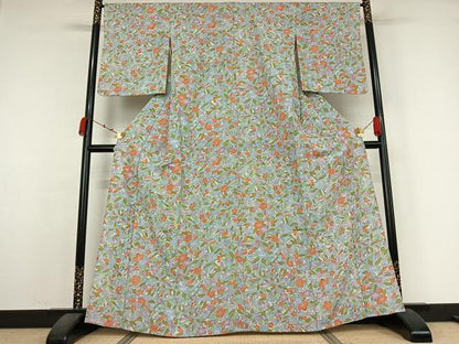 平和屋着物▽小紋　単衣　草花文　洗える着物　AABK1928jh