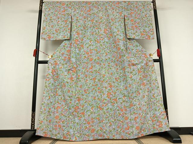 平和屋着物▽小紋　単衣　草花文　洗える着物　AABK1928jh