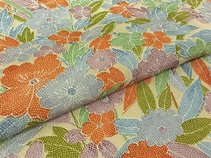 平和屋着物▽小紋　単衣　草花文　洗える着物　AABK1928jh