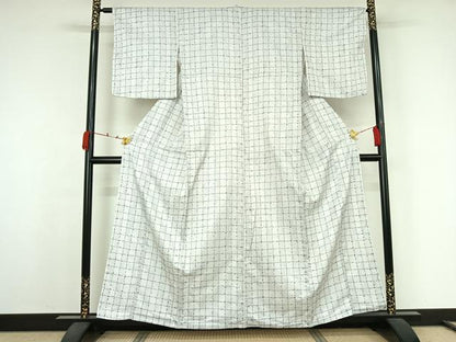 平和屋着物▽小紋　単衣　格子　洗える着物　AABK1930jh