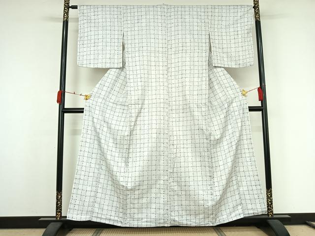 平和屋着物▽小紋　単衣　格子　洗える着物　AABK1930jh