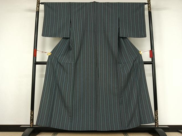 平和屋着物▽小紋　単衣　縞　洗える着物　未使用　AABK1932jh