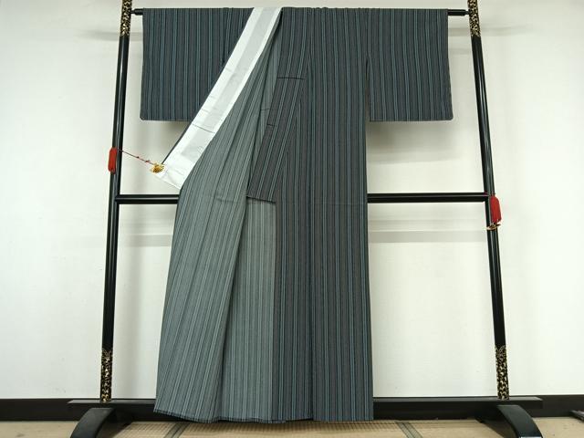 平和屋着物▽小紋　単衣　縞　洗える着物　未使用　AABK1932jh