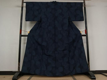 平和屋着物▽上質な紬　単衣　雪輪花文　正絹　逸品　AABK1934jh