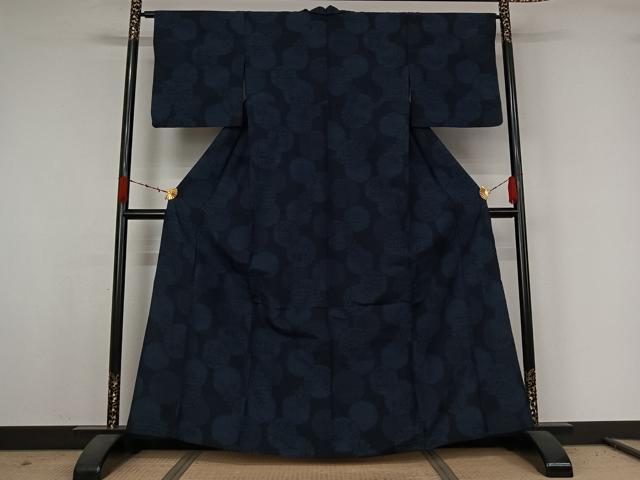 平和屋着物▽上質な紬　単衣　雪輪花文　正絹　逸品　AABK1934jh