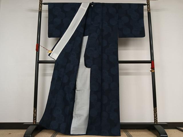 平和屋着物▽上質な紬　単衣　雪輪花文　正絹　逸品　AABK1934jh