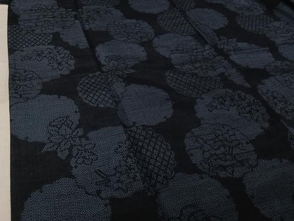 平和屋着物▽上質な紬　単衣　雪輪花文　正絹　逸品　AABK1934jh