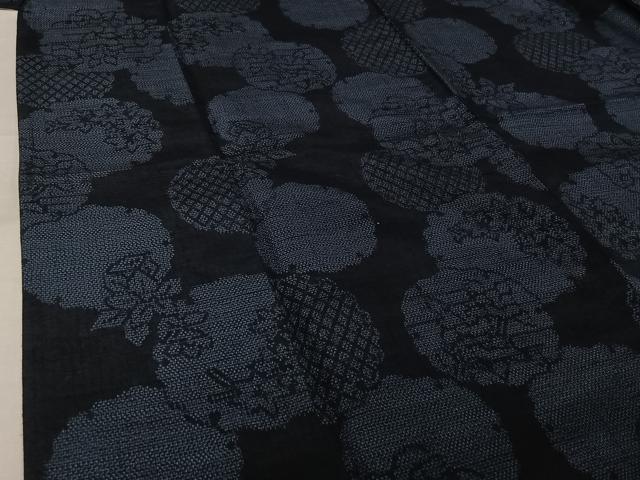 平和屋着物▽上質な紬　単衣　雪輪花文　正絹　逸品　AABK1934jh