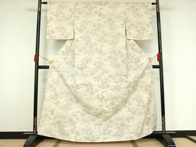 平和屋着物▽本塩沢　単衣　幾何学文様　正絹　逸品　AABK1936jh