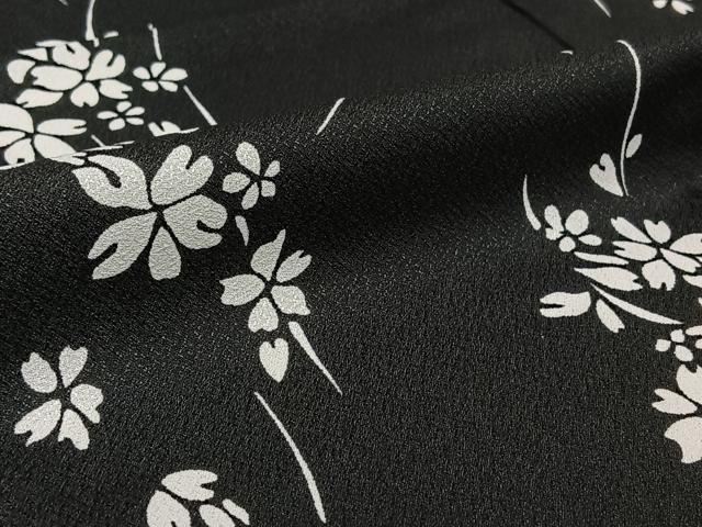平和屋着物▽小紋　単衣　草花文　黒地　洗える着物　AABK1937jh