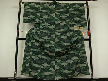 平和屋着物▽絹蚕紬　単衣　霞文　証紙付き　正絹　逸品　AABK1939jh