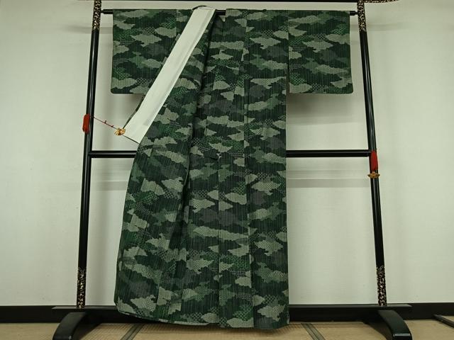 平和屋着物▽絹蚕紬　単衣　霞文　証紙付き　正絹　逸品　AABK1939jh