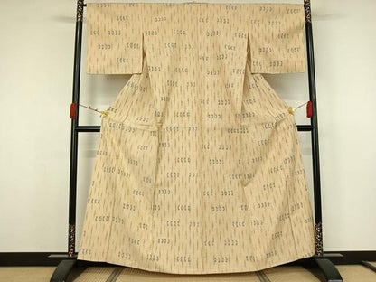 平和屋着物▽上質な紬　単衣　幾何学文様　正絹　逸品　AABK1940jh