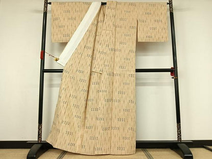 平和屋着物▽上質な紬　単衣　幾何学文様　正絹　逸品　AABK1940jh