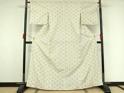 平和屋着物▽上質な紬　単衣　麻の葉文様　正絹　逸品　AABK1941jh