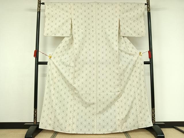 平和屋着物▽上質な紬　単衣　麻の葉文様　正絹　逸品　AABK1941jh