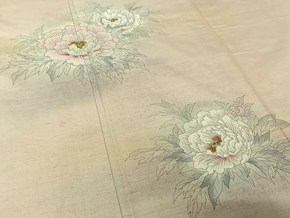 平和屋着物▽訪問着　単衣　紬地　作家物　手描き　草花文　正絹　逸品　AABK1942jh