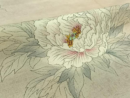 平和屋着物▽訪問着　単衣　紬地　作家物　手描き　草花文　正絹　逸品　AABK1942jh