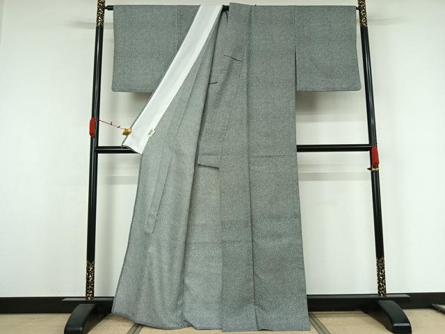 平和屋着物▽小紋　単衣　鹿の子文様　黒地　洗える着物　AABK1943jh