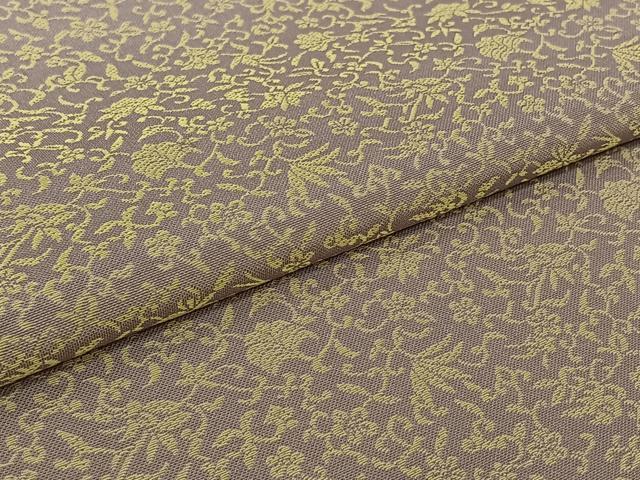 平和屋着物▽お召　単衣　黄金糸　花唐草文　正絹　逸品　AABK1945jh